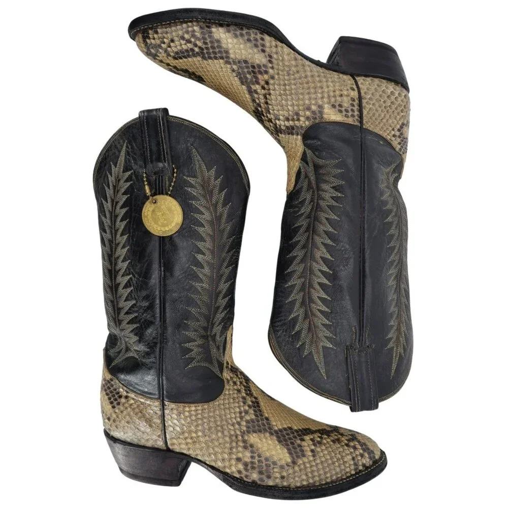 Vintage Exotic Tony Lama Python Snakeskin Men's 9 Brown Cowboy Western Boots USA - Picture 13 of 16